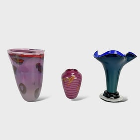 Three Andres & Chapman Italian Memphis Style Contemporary Studio Art Glass Vases