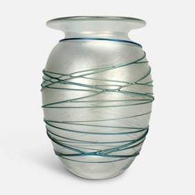 Elaine Hyde 1989 Contemporary Studio Art Glass Threaded Vases