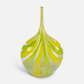 Chris McCarthy 2018 Yellow and Green Contemporary Studio Art Glass Bottle