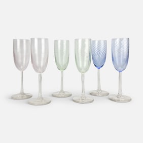 Six Stephen Smyers "Corfu" Contemporary Studio Art Glass Champagne Glasses