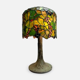 Tiffany Stained Glass Ltd Chicago Bronze Library Table Lamp w/Signed Shade