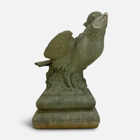 Antique 18th/19thC Carved Solid Sandstone Eagle Outdoor Garden Bird Statue on Plinth Base