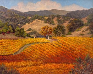 Margery Ammon "Chasing Embers" Oil on Canvas Painting Napa Valley, California