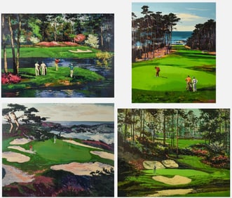 Four Large Mark King Framed Golfing Serigraph Pencil Signed and Numbered Country Club Prints