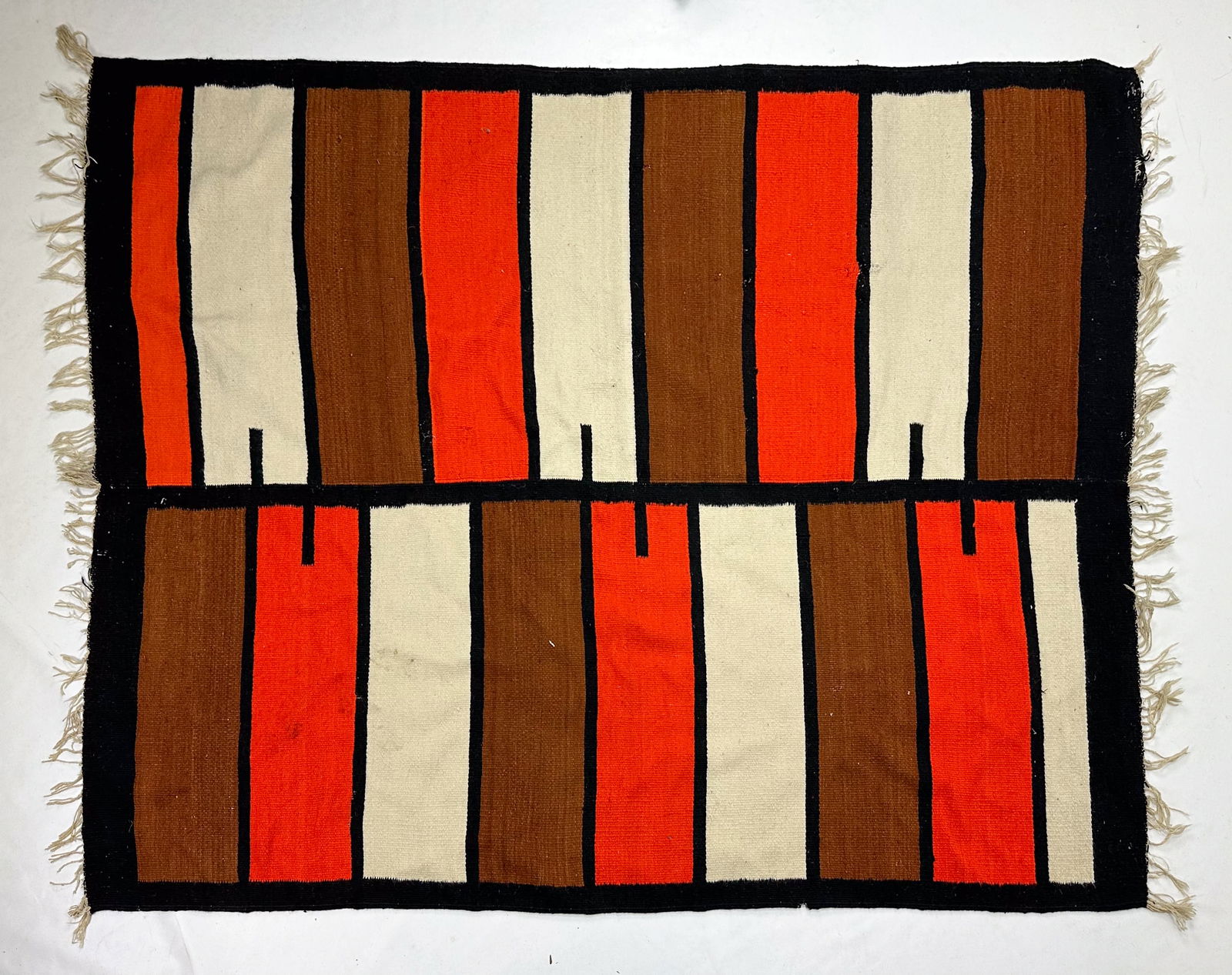 Mid 20thC Orange and Brown Wool Moroccan Kilim Striking MCM Style Rug (1 of 7)