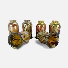 Set of Six Contemporary Iridescent Threaded Art Glass Ruffled Chandelier Lamp Shades