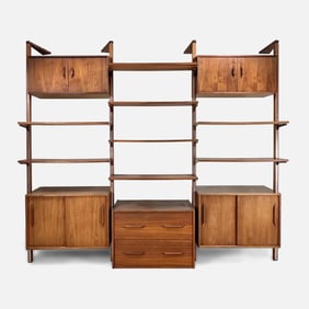 Large Teak Danish Modern Freestanding Room Divider MCM Adjustable Wall Unit