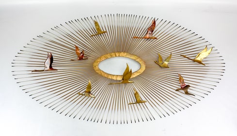 Curtis Jere Style Brutalist Brass Sunburst Wall Hanging Sculpture