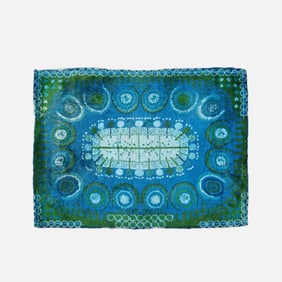11' 6" x 8' Rya Taepper Rug Shag Modernist Blue and Green Rug MCM
