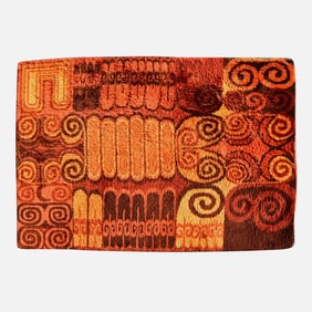 7' 8" x 5' Rya Rug by Ege Taepper Denmark MCM Danish Modern Red Orange Brown