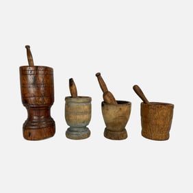 Four Antique Primitive Turned Mortar and Pestles