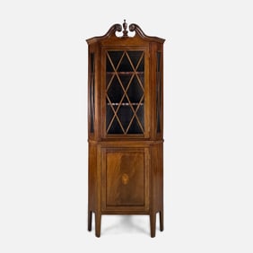 Chippendale Style Mahogany and Glass Lighted Corner Cabinet