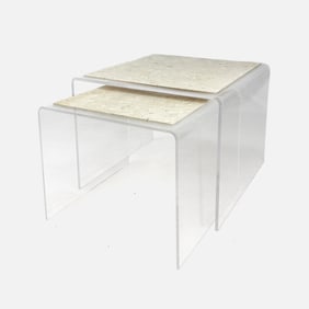 Two Lucite Nesting Tables w/Faux Stone Top