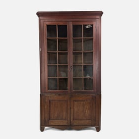 Antique 19thC Virginian 20-Light Walnut Corner Cabinet