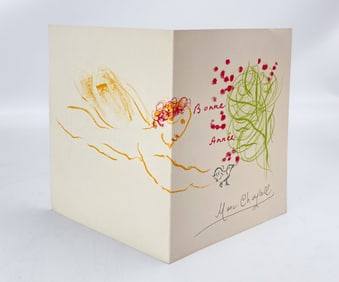 Marc Chagall Genuine 1965 Signed Inscribed Handwritten New Years Card w/Vava & Marc's Signatures #4