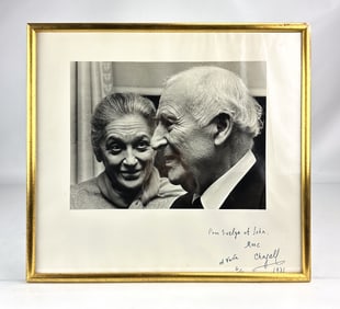 Marc Chagall 1971 Signed & Inscribed 16" x 14" Glossy Photograph by Oates of Marc & His Wife Vava #5