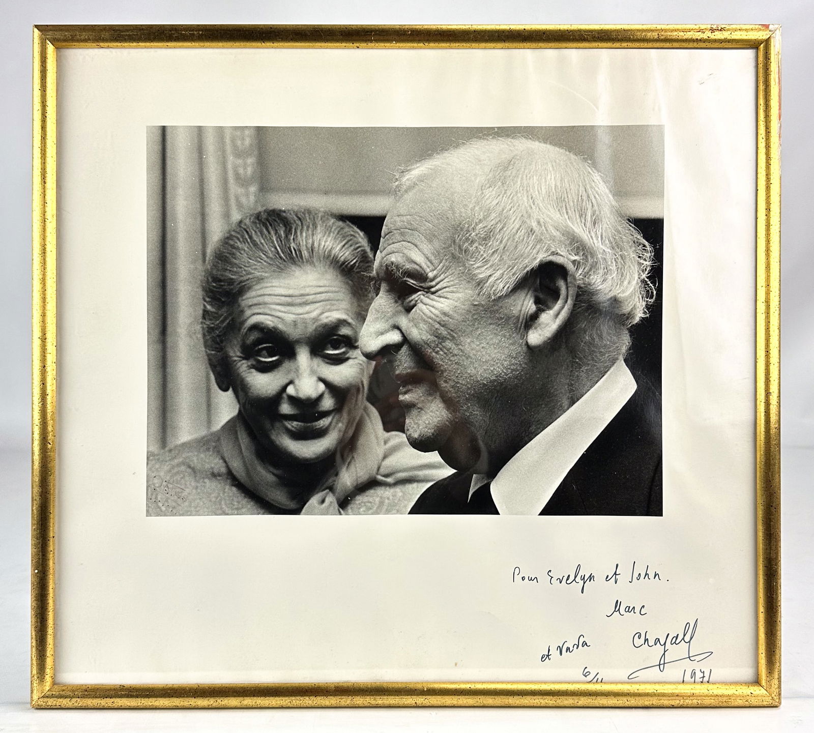Marc Chagall 1971 Signed & Inscribed 16" x 14" Glossy Photograph by Oates of Marc & His Wife Vava #5 (1 of 9)