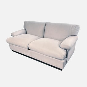 Cassina Atelier Limited Suede Two-Seat Sofa Wood Platform Base Pale Lavender/Neutral Gray