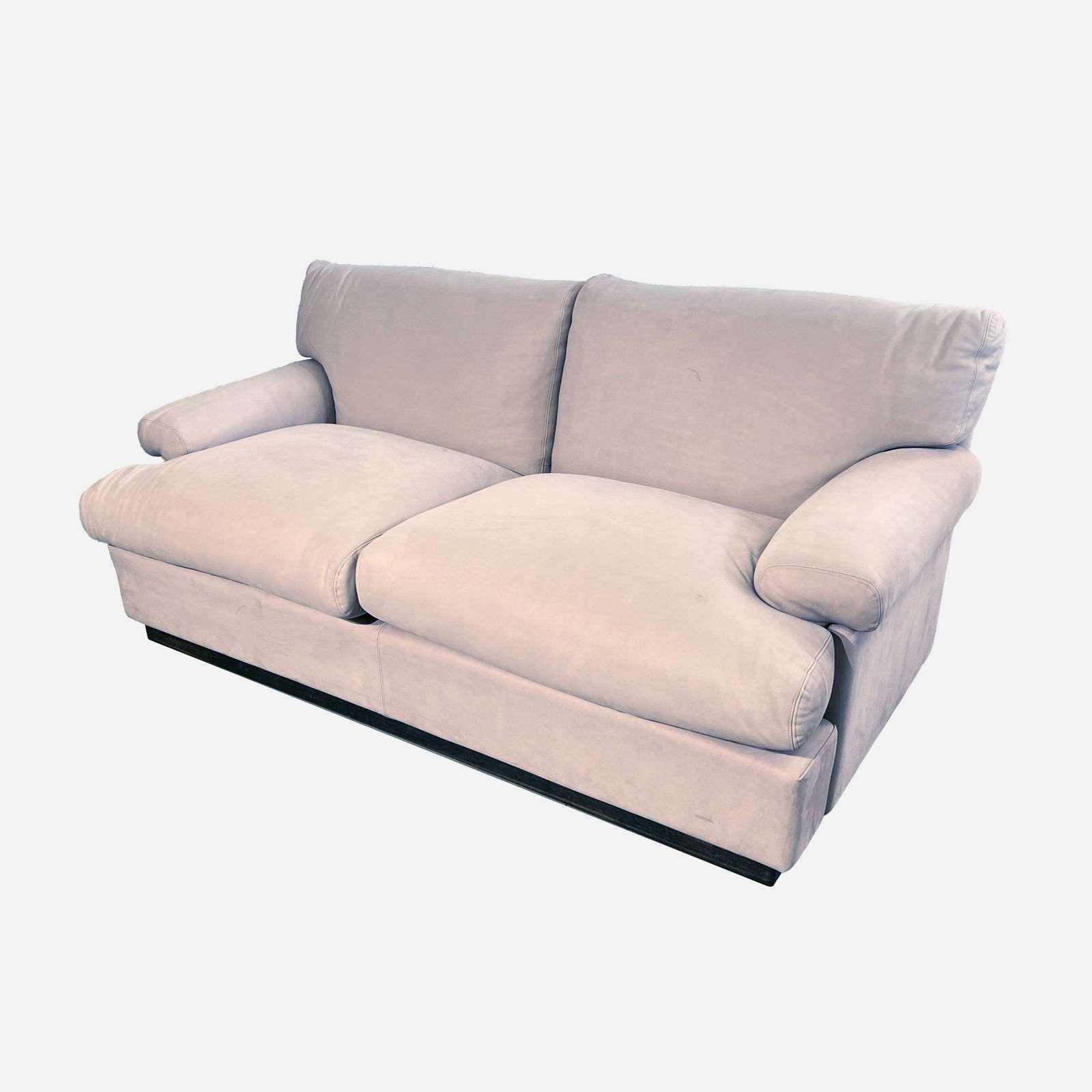 Cassina Atelier Limited Suede Two-Seat Sofa Wood Platform Base Pale Lavender/Neutral Gray (1 of 5)