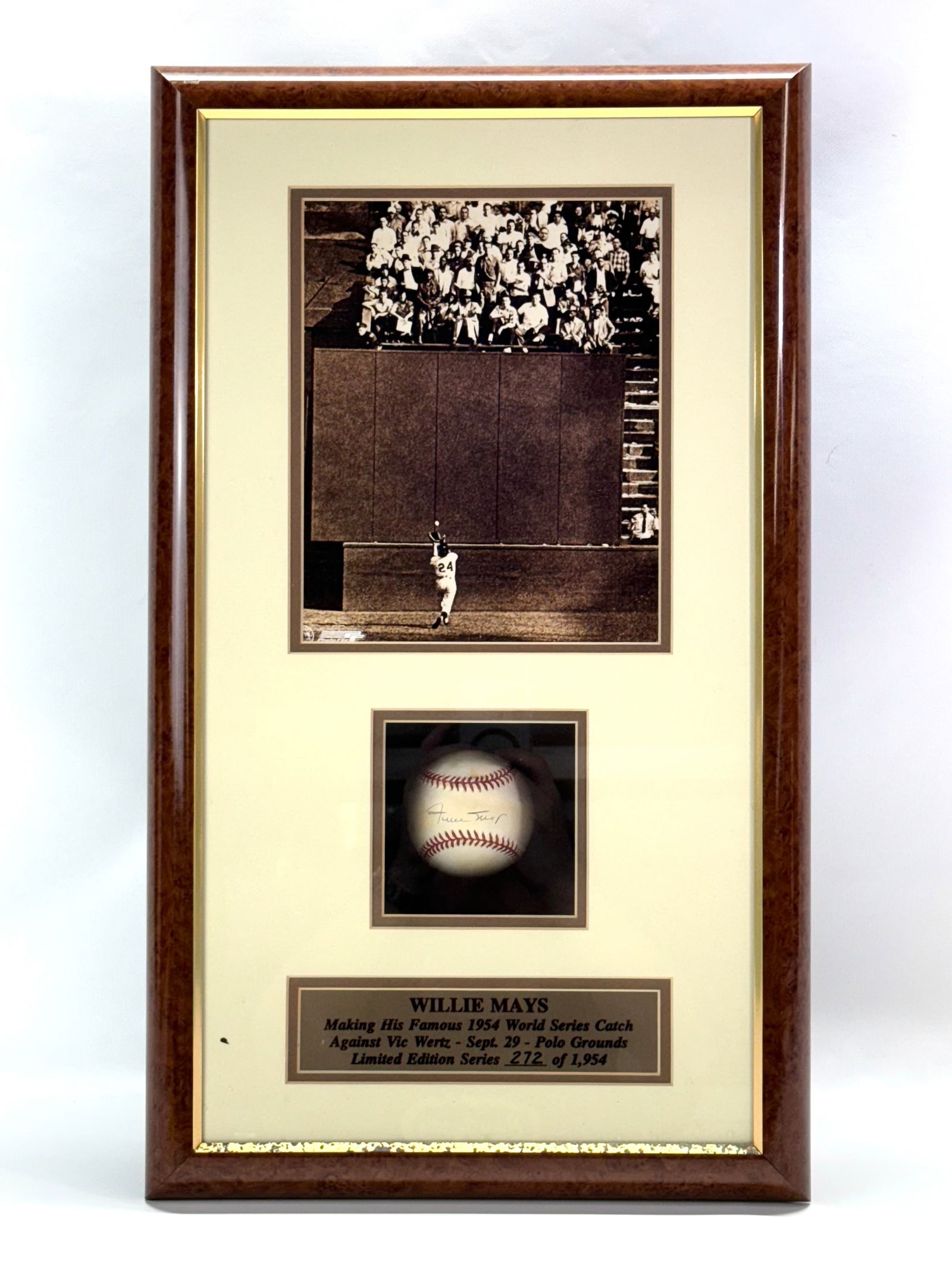 Willie Mays Single Autographed Baseball & Photograph of 1954 World Series The Catch Framed Display (1 of 5)