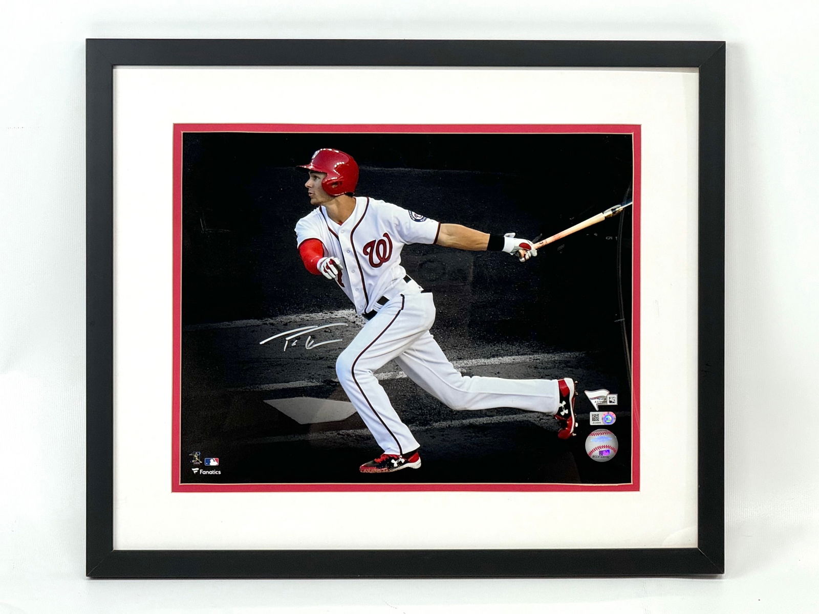 Trea Turner Autographed Washington Nationals #7 Photograph: Authenticated by Fanatics and Major League Baseball. 11x14” photo in 16x20” frame. Also has second autograph on the back of the frame in pen and a certificate of authenticity from GSM Char