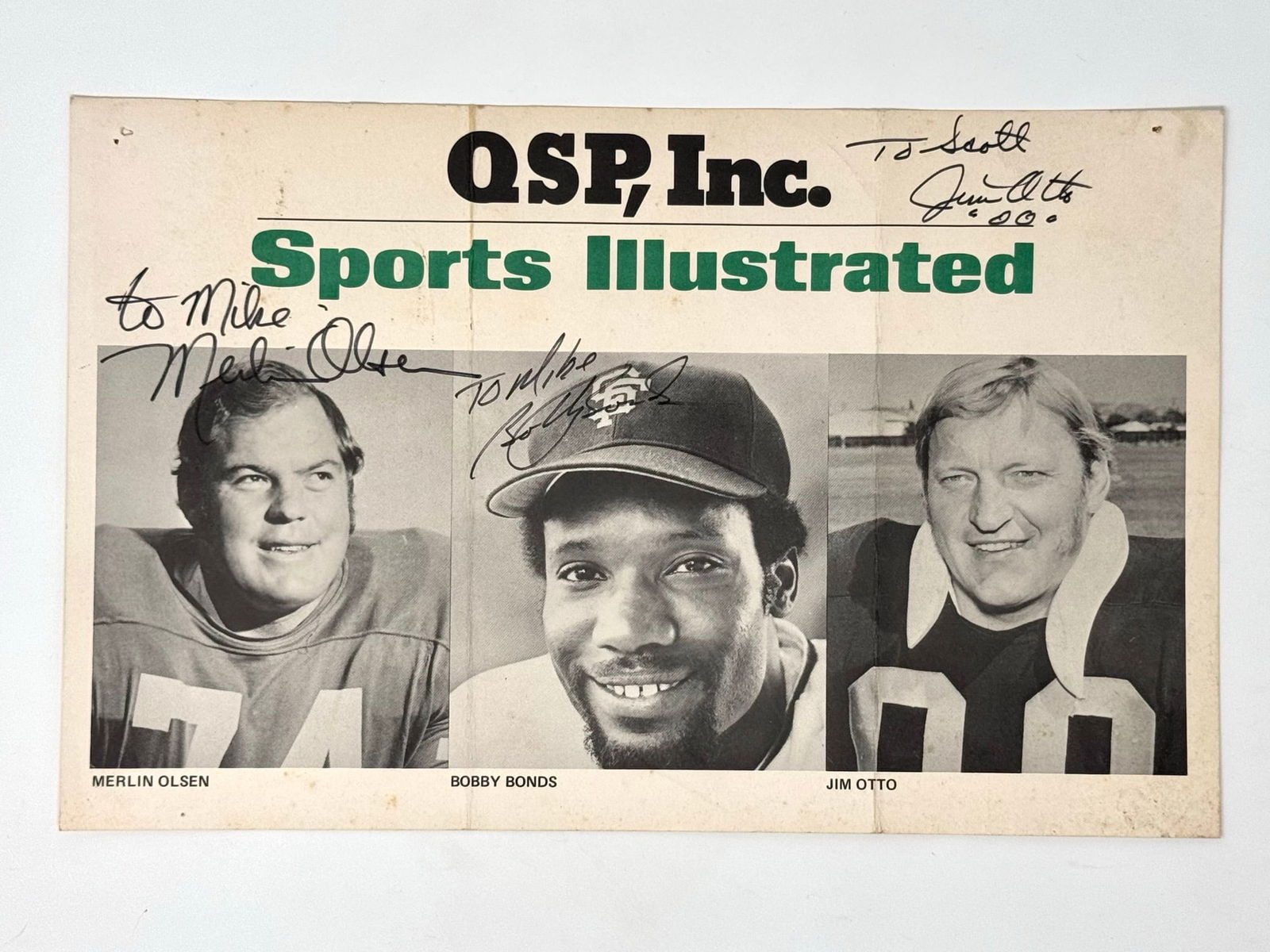 Merlin Olsen, Bobby Bonds, & Jim Otto Autographed Sports Illustrated QSP, Inc. Clipping (1 of 7)