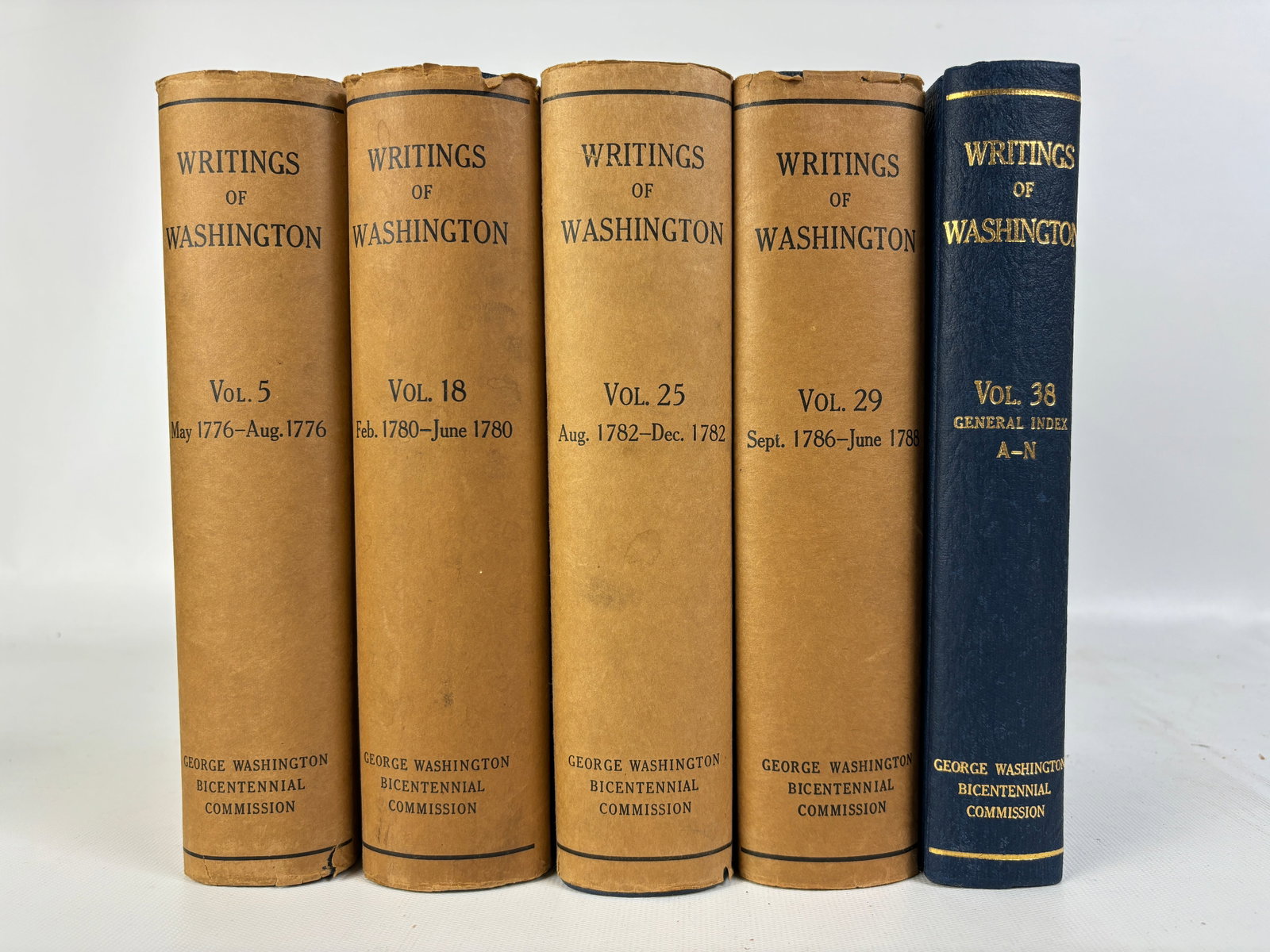 The Writings of George Washington 1745-1799: The Writings of George Washington from the Original Manuscript Sources 1745-1799. Washington: Government Printing Office, 1932-44. 5 Volumes. Jackets with wear to extremities, books very good on avera