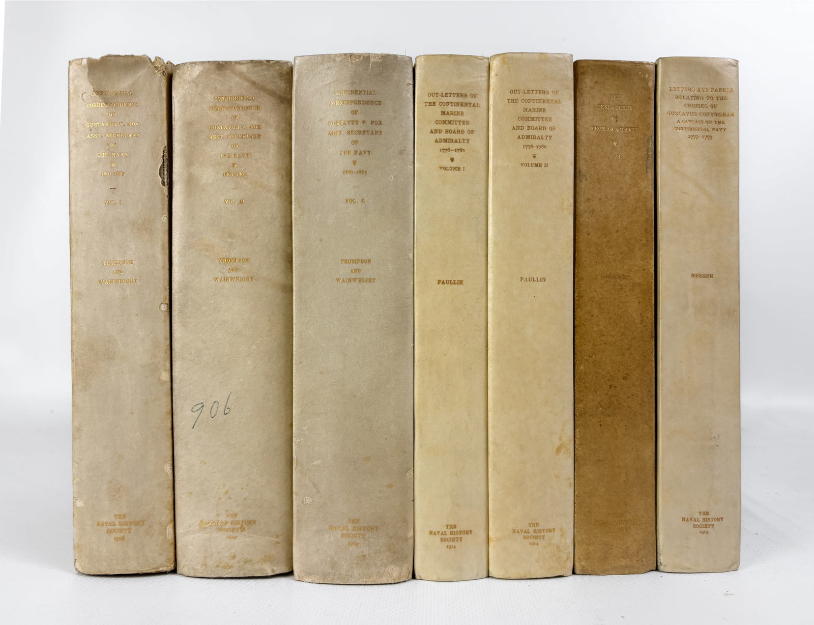 Naval History Society - 7 Vols - c.1910s: Titles: Letters and Papers Relating to the Cruises of Gustavus Conyngham, a Captain of the Continental Navy 1777-1779; Out-Letters of the Continental Marine Committee and Board of Admiralty 1776-1780,