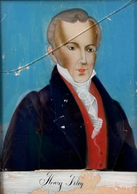 Antique 18thC Reverse Painting on Glass Portrait of Henry Kley