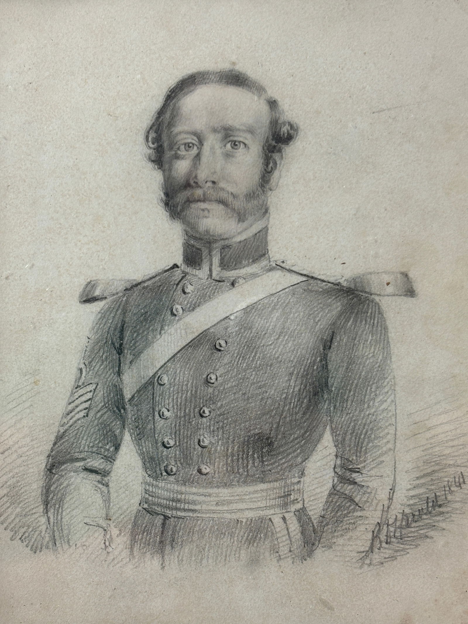 Antique 1841 Pencil Drawing Portrait of a Soldier in Original Grain Painted Wood Frame (1 of 5)