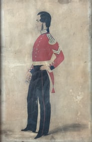 Antique Watercolor/Gouache Illustration Painting on Paper U.S. Military Officer 1840s Officer of a B