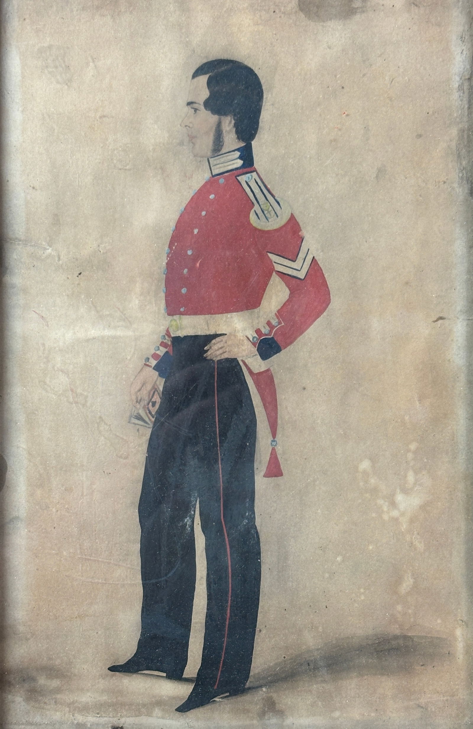 Antique Watercolor/Gouache Illustration Painting on Paper U.S. Military Officer 1840s Officer of a B (1 of 3)