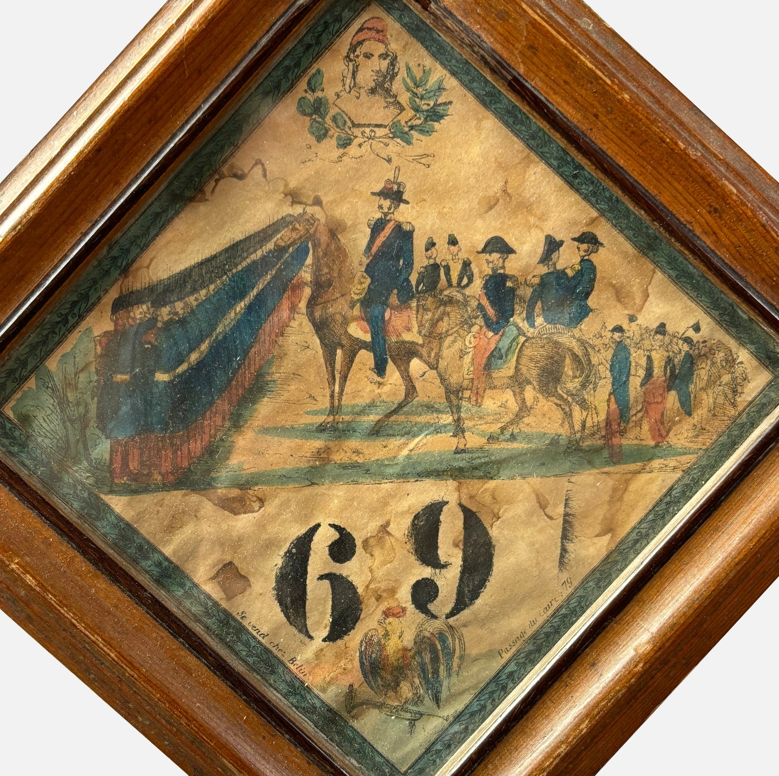 Antique French Conscript Soldier Hand Color Lithograph Plaque Certificate: Sight size 7 1/2 x 7 1/2 We do not provide in-house shipping! Please reach out to Donald Camden at UPS Store 4608 or refer to our list of preferred shippers for a quote. Donald Camden UPS #4608 - stor