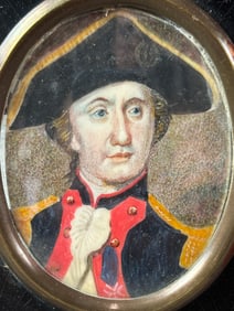 Antique 19thC Miniature Watercolor Painting of John Paul Jones after Charles Willson Peale