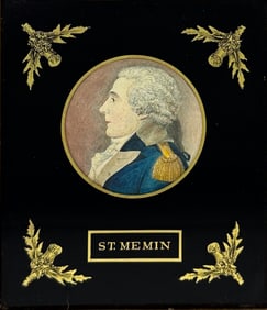 De Saint Memin Portrait of an American Military Officer Miniature Hand Colored Etching Mid-19thC