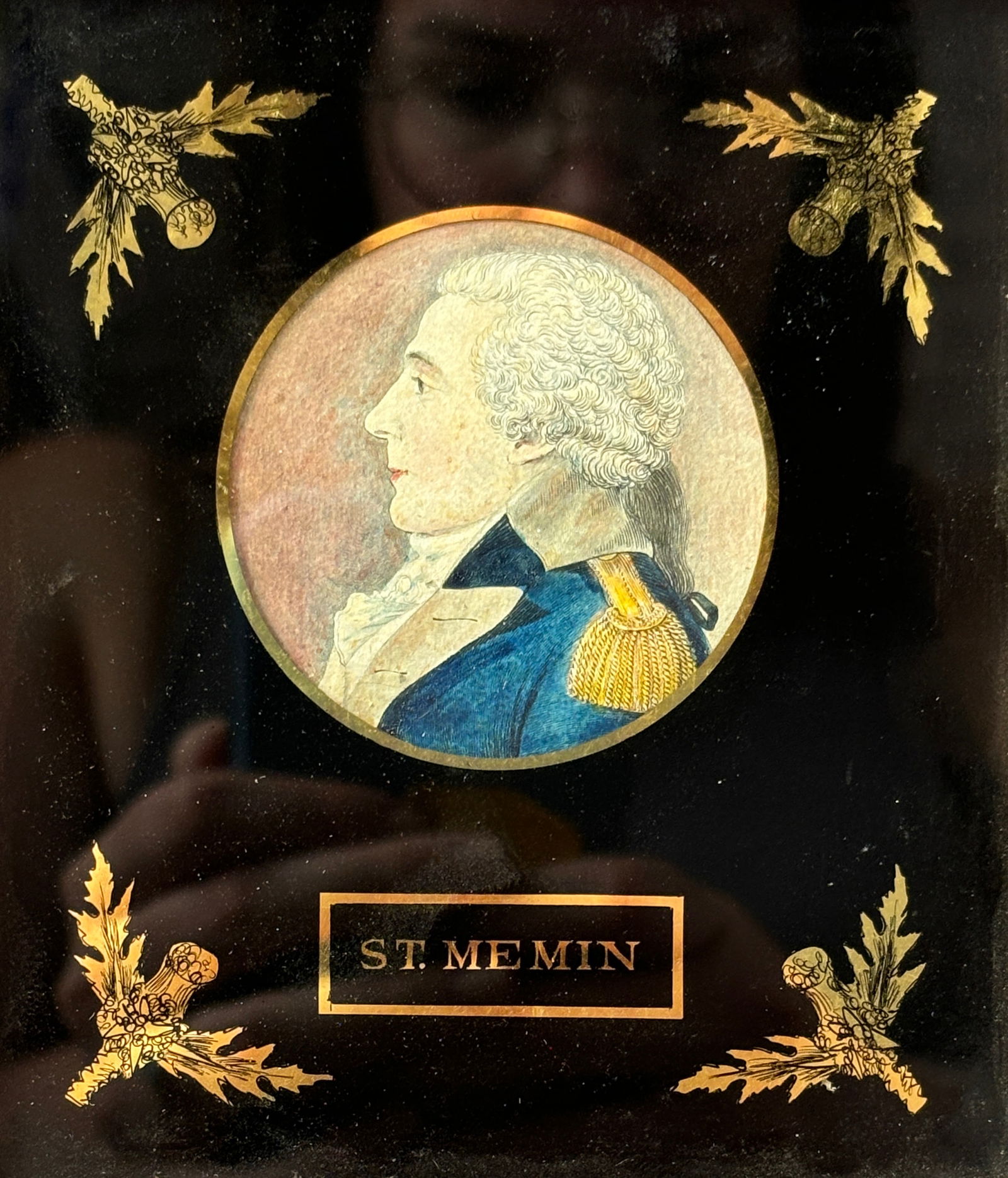 De Saint Memin Portrait of an American Military Officer Miniature Hand Colored Etching Mid-19thC (1 of 5)