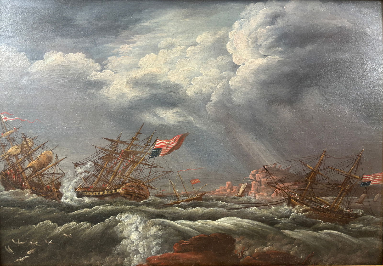 Corné, Michele Felice.United States Military Naval Scene Framed  Oil on Board Painting (1 of 5)