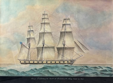 Clifton, John. Maritime Naval Ship Portrait Watercolor Framed & Matted Painting