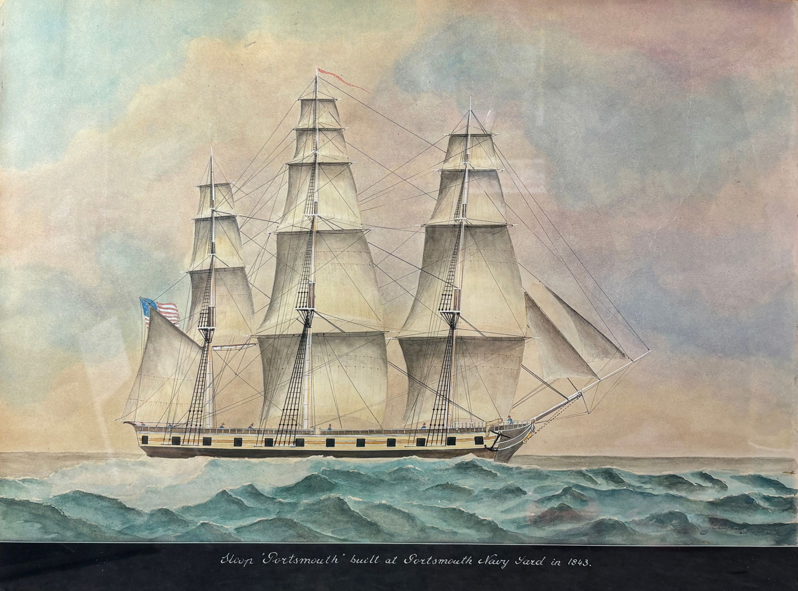 Clifton, John. Maritime Naval Ship Portrait Watercolor Framed & Matted Painting (1 of 5)