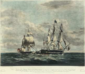 Framed Lithograph Maritime Print by HAVELL of the Java & Constitution in Battle #3