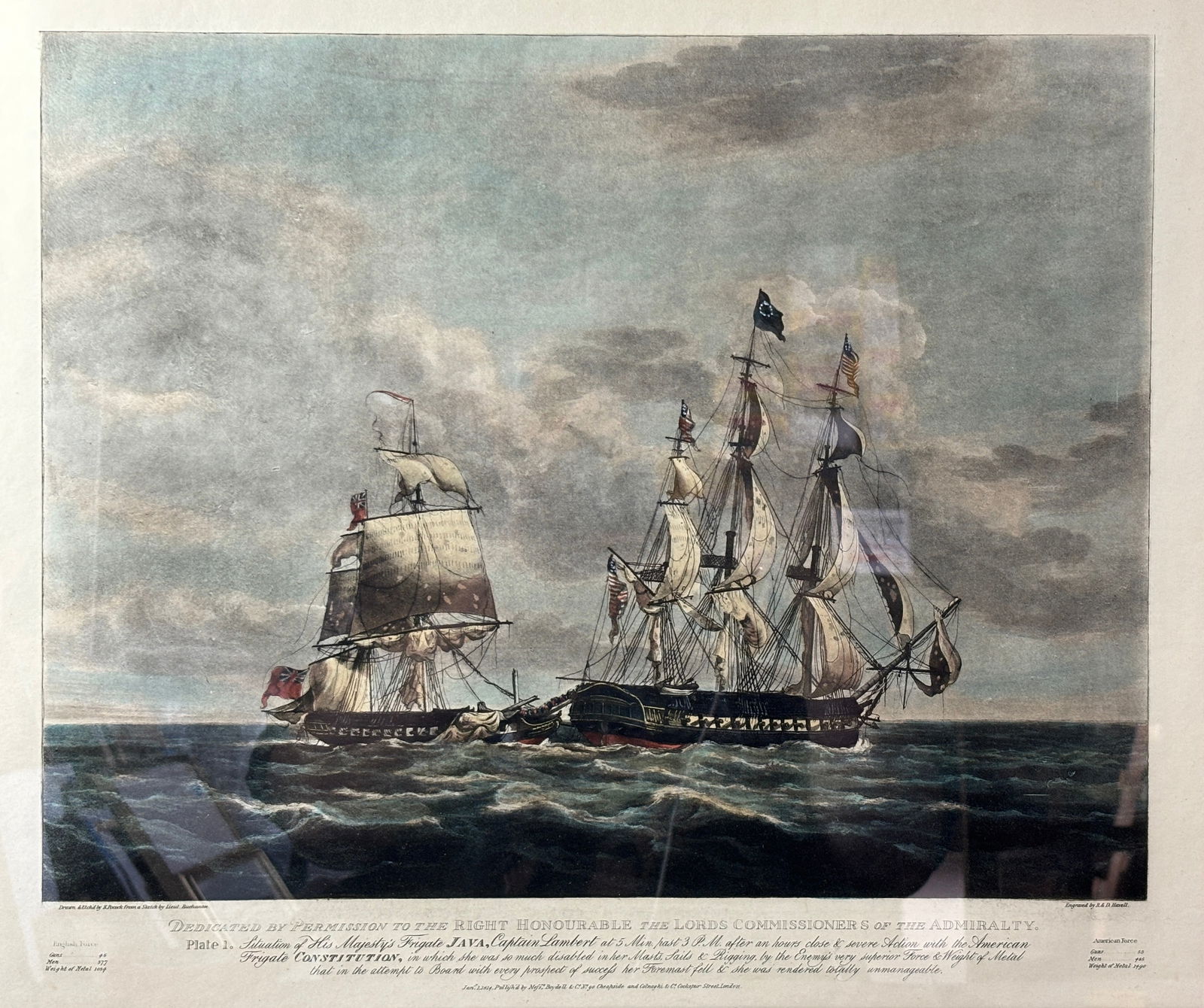Framed Lithograph Maritime Print by HAVELL of the Java & Constitution in Battle #3 (1 of 4)