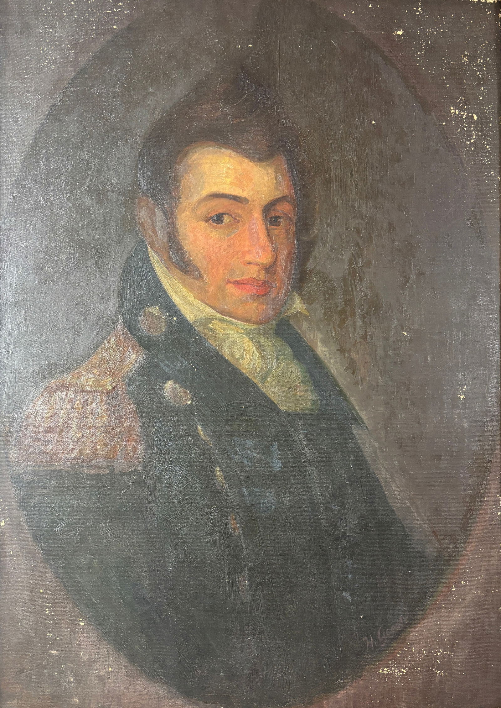 Naval Commander Oliver Hazard Perry Antique Folk Art Portrait Oil on Canvas Painting (1 of 6)