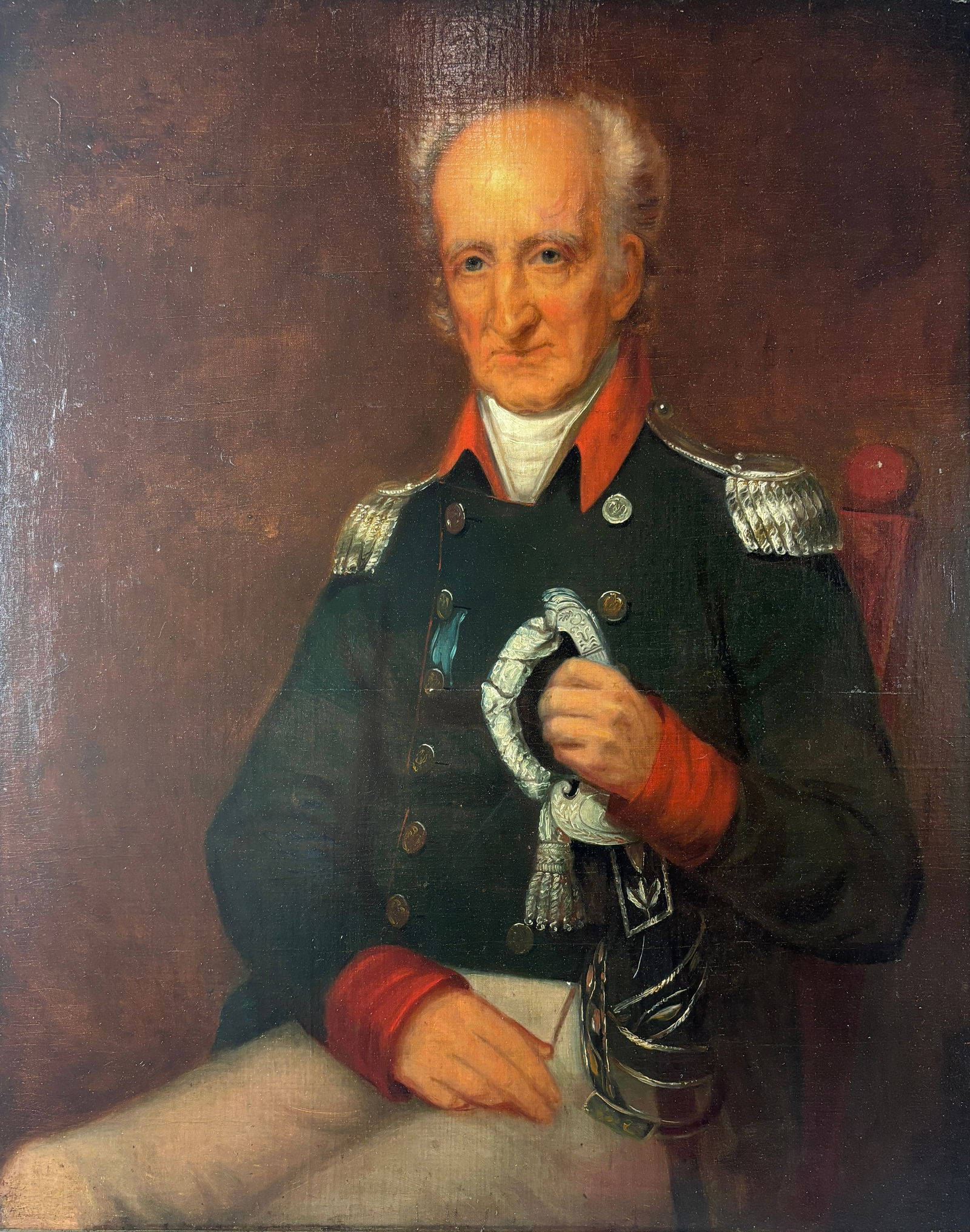 Antique Framed Oil on Canvas Naval Military Commander Portrait Painting (1 of 4)