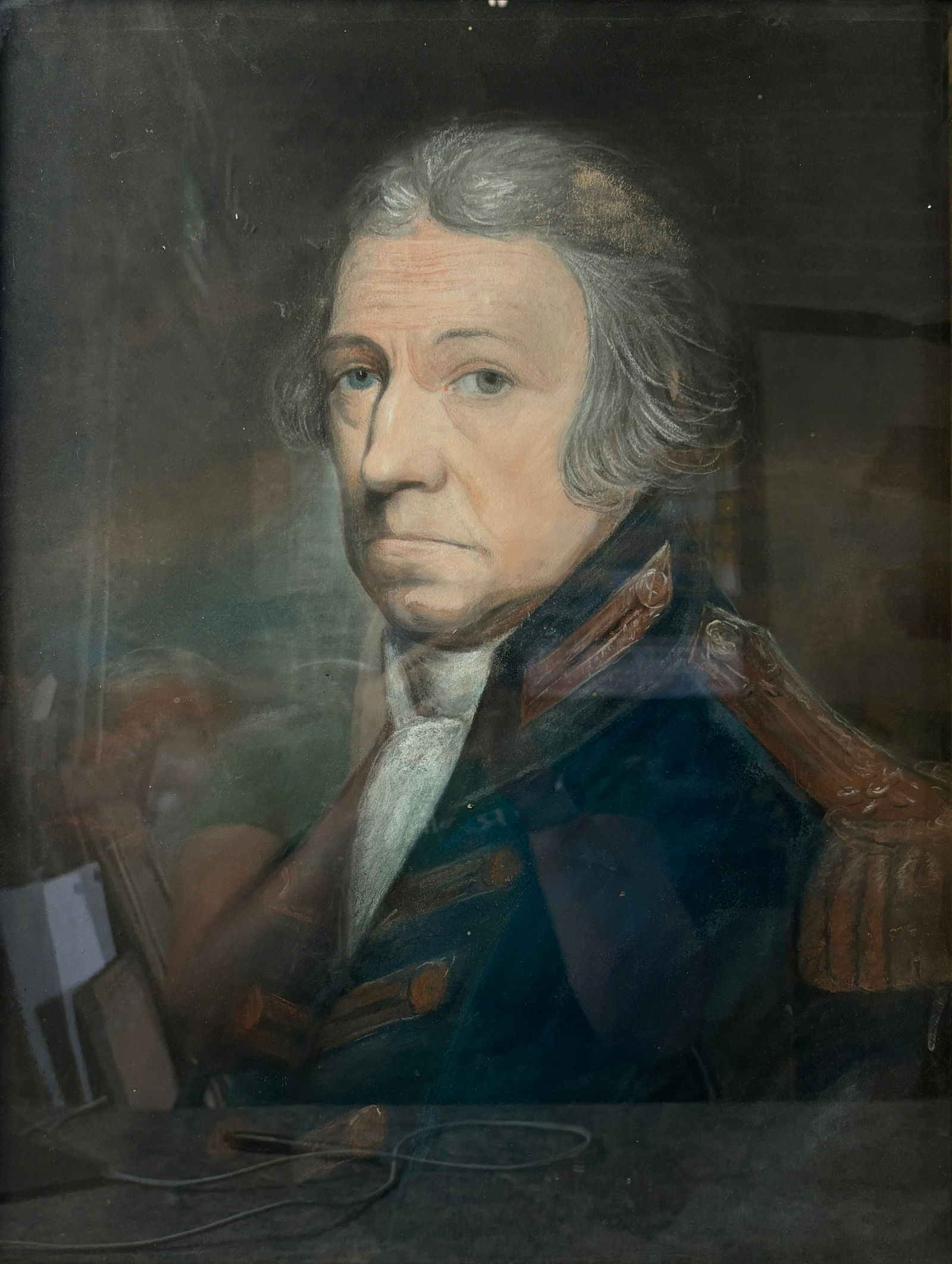 Antique 19thC Portrait of a Naval Officer Framed Pastel Painting under Glass (1 of 5)