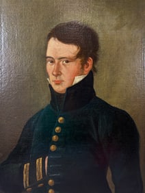 19th Century Folk Art Portrait of U.S. Naval Officer Framed Oil on Canvas