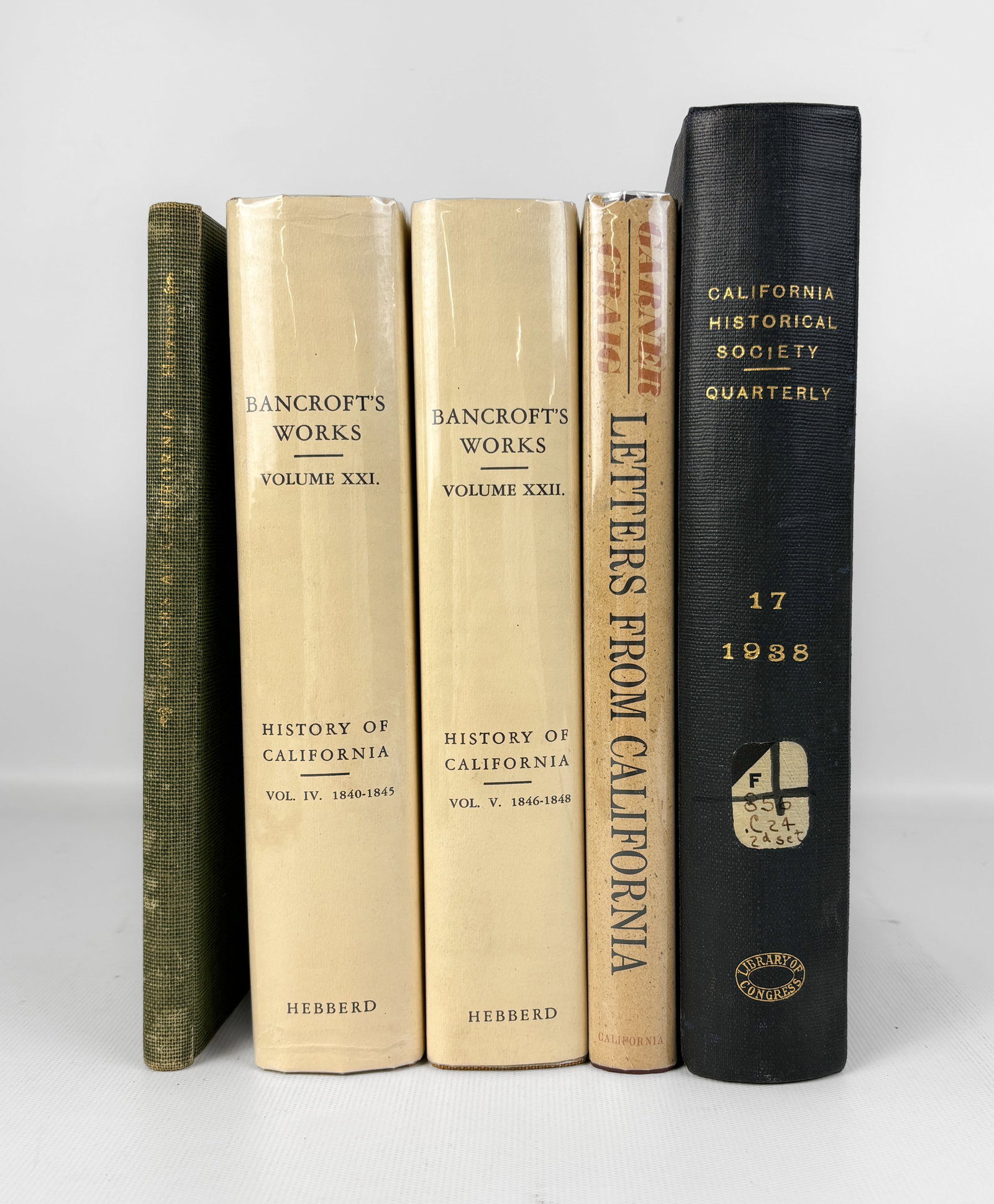 Five Books on California History: Five Books on California History. See photos for titles. Conditions range from fair to very good. California Historical Society Quarterly is Ex-Library of Congress with bookplate. We do not provide in