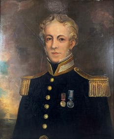 Antique 19thC Oil on Canvas Framed Military Painting of a U.S. Naval Officer