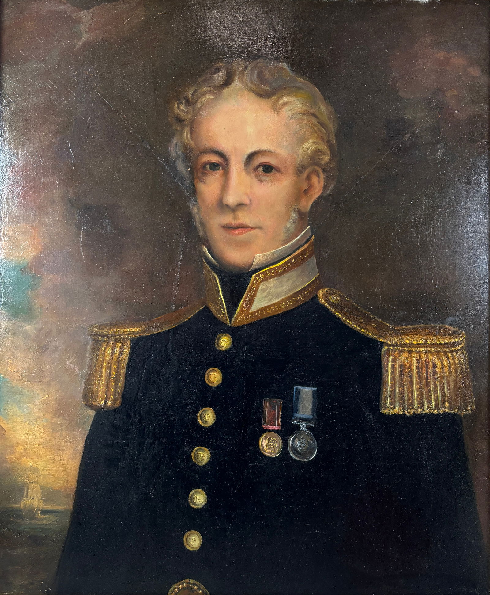 Antique 19thC Oil on Canvas Framed Military Painting of a U.S. Naval Officer (1 of 5)