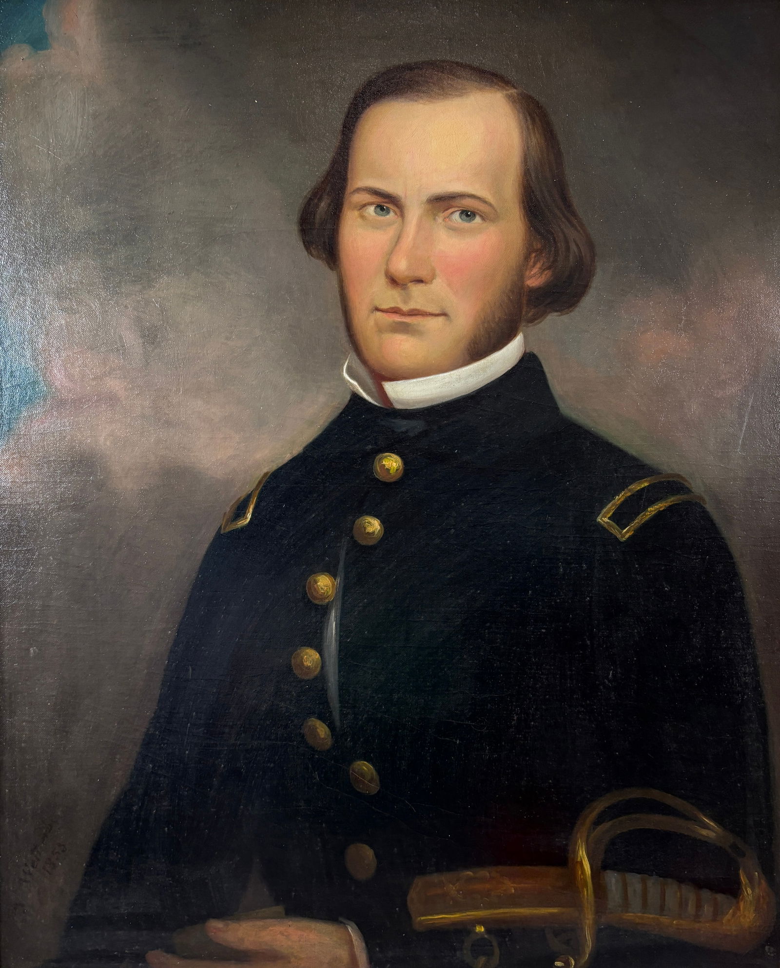 Wetherby, Isaac Augustus. 19thC Oil on Canvas Painting: Portrait of USN Ensign J.M. Hobby (1 of 6)