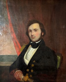 Large Antique Portrait of a Naval Officer Framed Oil on Canvas Painting